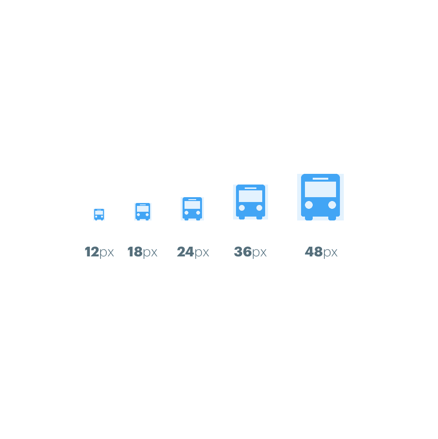 The five icon sizes, 12, 18, 24, 36 and 42 pixels